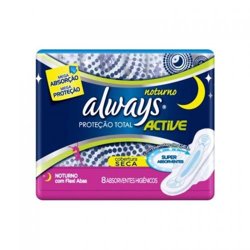 Absorvente Noturno Always Noites Tranquilas com abas, seca com 8 unidades