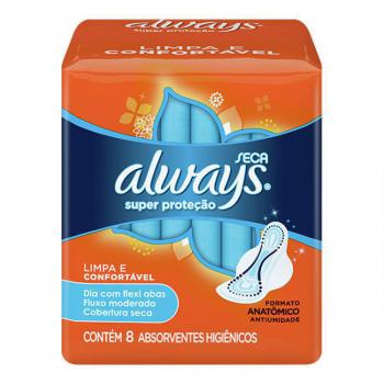 Absorventes Higienicos Super Protecao Seca com Abas ALWAYS 8 Unidades