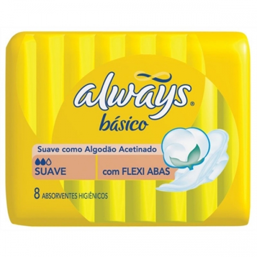 Absorvente Always básico suave com 8 unidades com abas