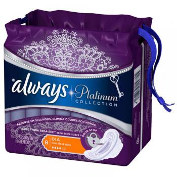 Absorvente Always Dia Cobertura Seca Platinum Collection com Abas 8 Unidades