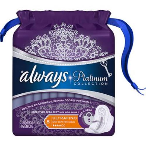 Absorvente Always Dia Ultrafino Platinum Collection com Abas 8 Unidades