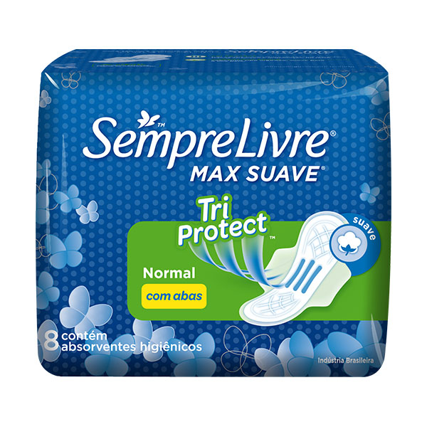 Absorvente Sempre Livre Max Suave Normal Tri Protect com Abas 8 Unidades