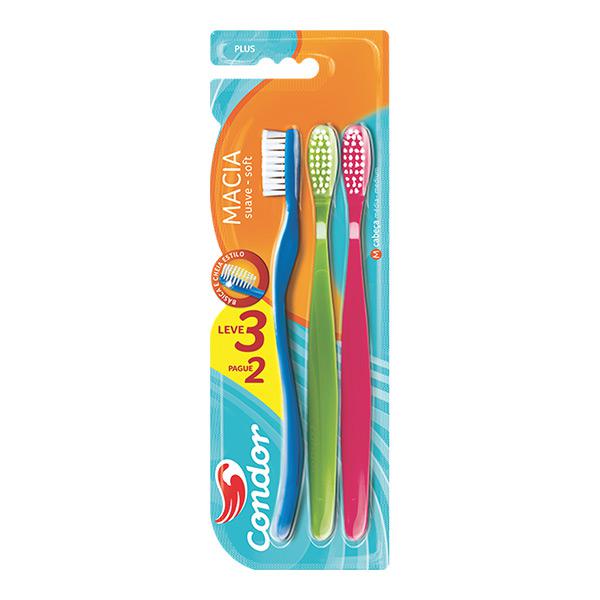 ESCOVA DENTAL CONDOR PLUS LEVE 3 PAGUE 2 UNIDADES