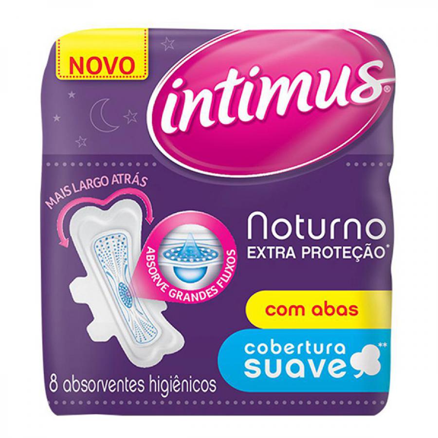 Absorvente Noturno Intimus Extra Protecao Cobertura Suave Com Abas 8 Unidades