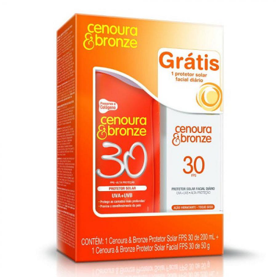 Kit Protetor Solar Cenoura e Bronze FPS30 200ml + Gratis Protetor Facial FPS30 50ml