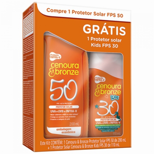 Kit Protetor Cenoura&Bronze FPS50 + Grátis Kids FPS30