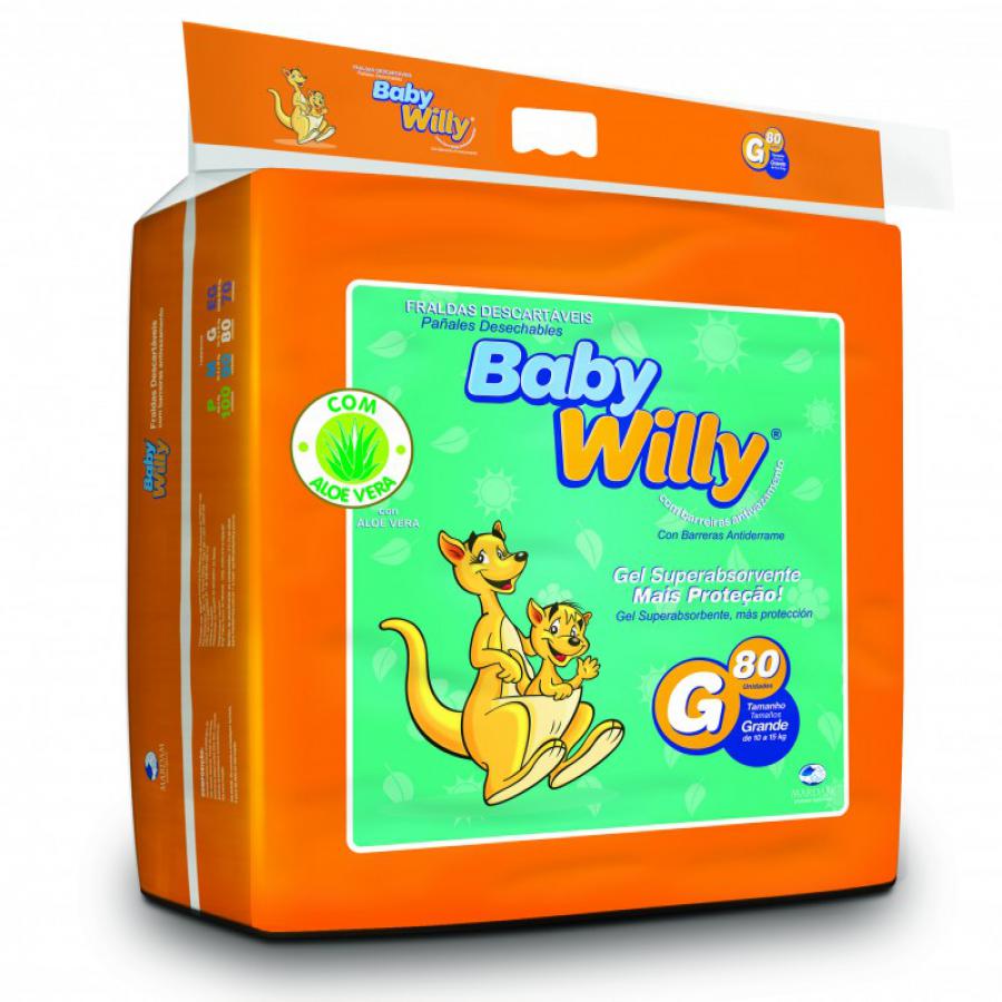 FRALDA DESCARTAVEL INFANTIL BABY WILLY G, COM 80 UNIDADES - MARDAM