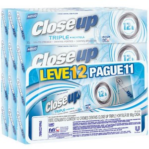 Creme Dental Close UP Tripla 90g Hortelã Leve 12un Pague 11un