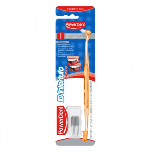 Escova Dental ID Intertufo Cilíndrica Powerdent 3mm 1 Cabo + 6 Refis Interdentais