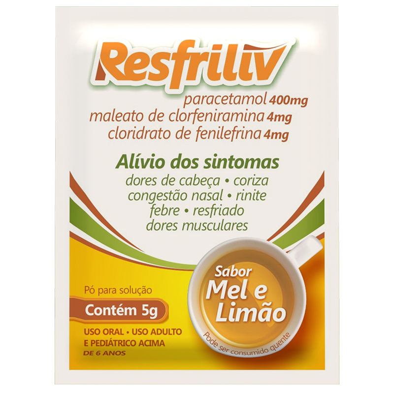 Resfriliv 400mg + 4mg + 4mg Sabor Mel e Limao 5g